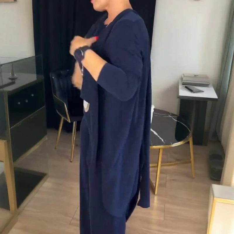 Conjunto de 3 piezas con cárdigan largo cómodo, elegante y versátil.